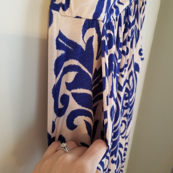 Loila Blue and Pink Printed Strapless Maxi Dress - Picture 4 of 7